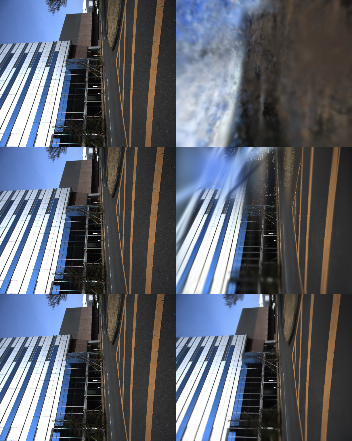 上から random / LiDAR-primed / densify、各 左=GT・右=render (view 15)